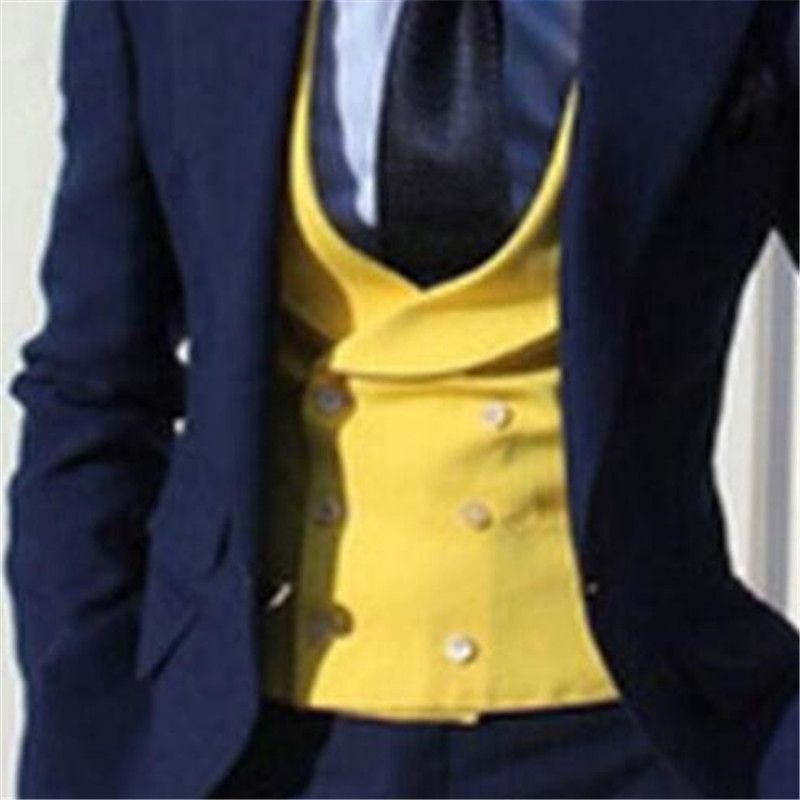 2019 2018 Yellow Double Breasted Wedding Waistcoat Mens Vests Slim