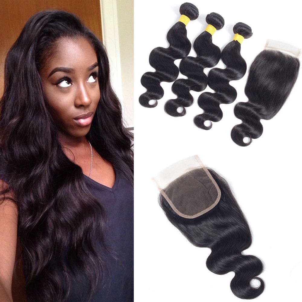 Bk Hair Mongolian Body Wave Human Hair Weave With Closure 4x4