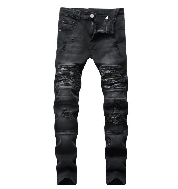 Acquista Jeans Da Uomo Con Toppe Mimetiche Nere Jeans Skinny Strappati Da  Motociclista Uomo Taglie Forti 28 42 A 26,97 € Dal Jackhuang | DHgate Italy