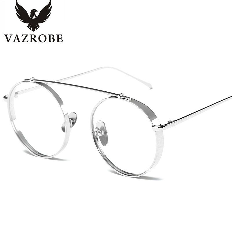 2019 Vazrobe Fashion Clear Round Gold Silver Glasses Frame Men Women 2019 Vazrobe Fashion Clear Round Gold Silver Glasses Frame Men Women Metal Circel Eyeglass Grade Points Optical Transpa Lenses From Goodlines
