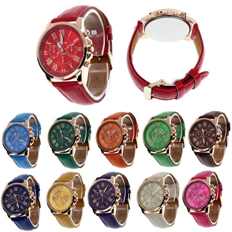 Geneva Roman Numerals Watches Faux Leather Analog Quartz Watch Wrist Watches For Women Mens Gift