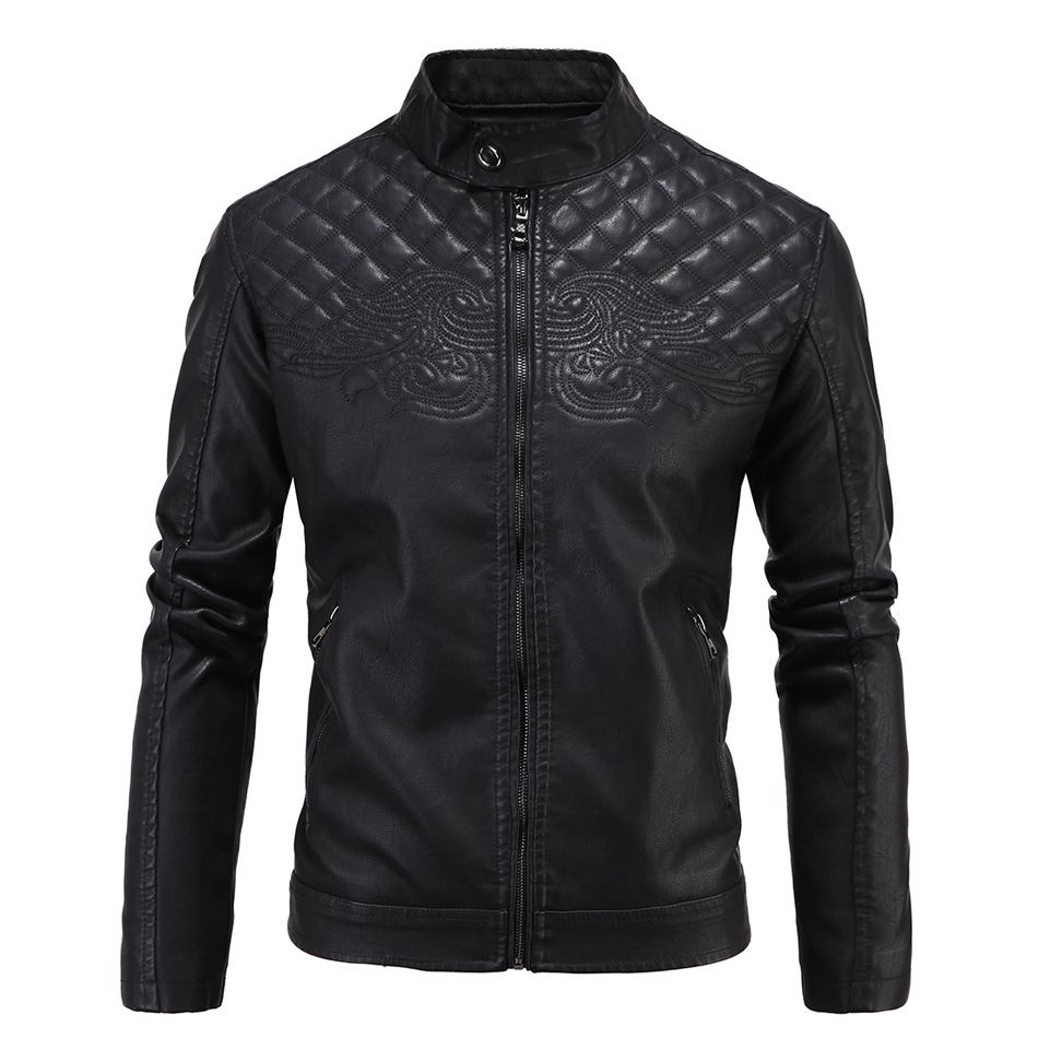 2018 Leather Jackets Men Vintage Motorcycle Nirvana Wings Pattern Quilted Mens Coats Plus Velvet