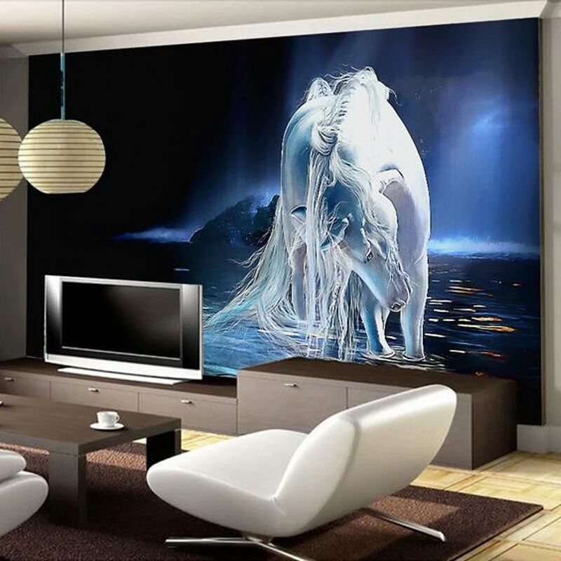 Customized Any Size White Horse Wall Art Painting Photo 3d Mural Wallpaper For Living Room Tv Background Bedroom Walls