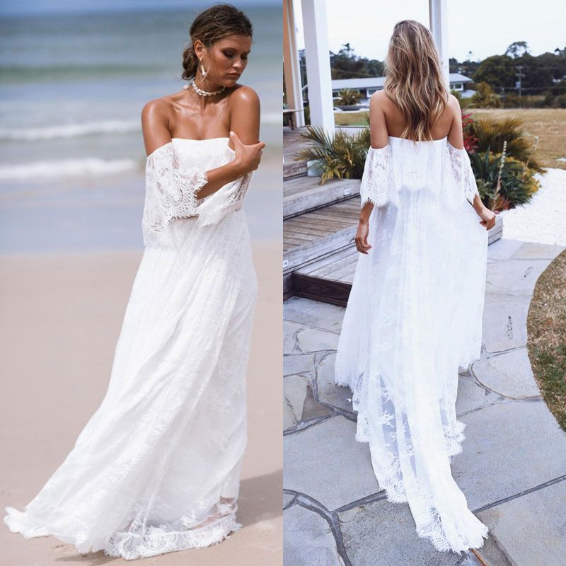 Discount 2018 Boho Beach Wedding Dresses Backless Bohemian Full Lace