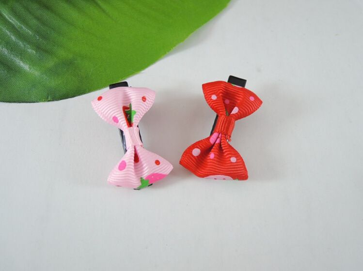 Baby Toddler Girls Hair Clips Ribbon Bow Kids Strawberry Satin