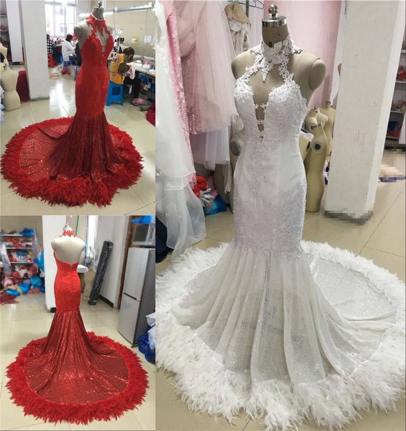 Big Feathered Prom Dresses