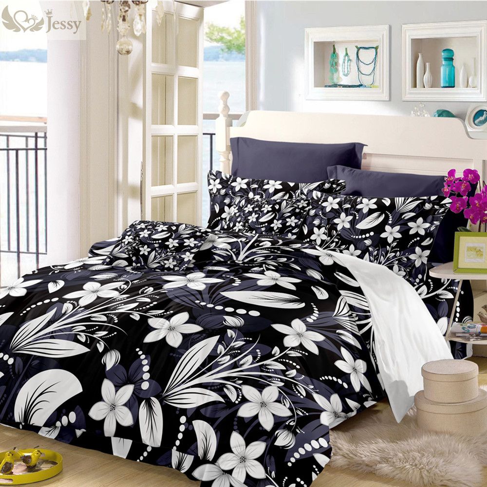 Home Textile Bedding Set Flower Printed Black Duvet Cover Home Textile Bedding Set Flower Printed Black Duvet Cover Pillowcases Bed Linens Twin Full Queen Standard King Pillow Covers Luxury Comforters Asian