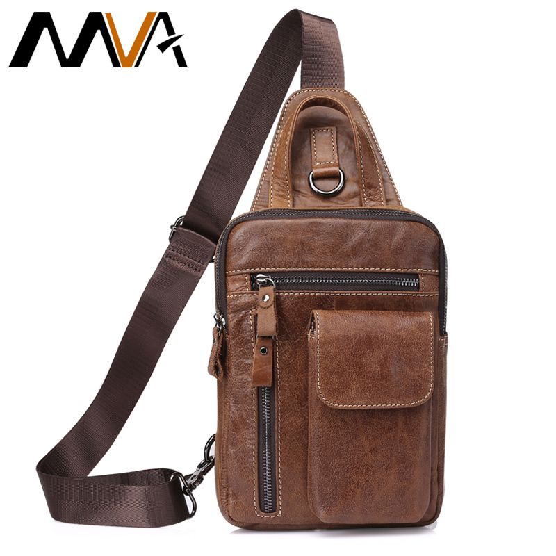 MVA Men Shoulder Bag Small Cell Phone Flap Genuine Leather Bag Strap ...