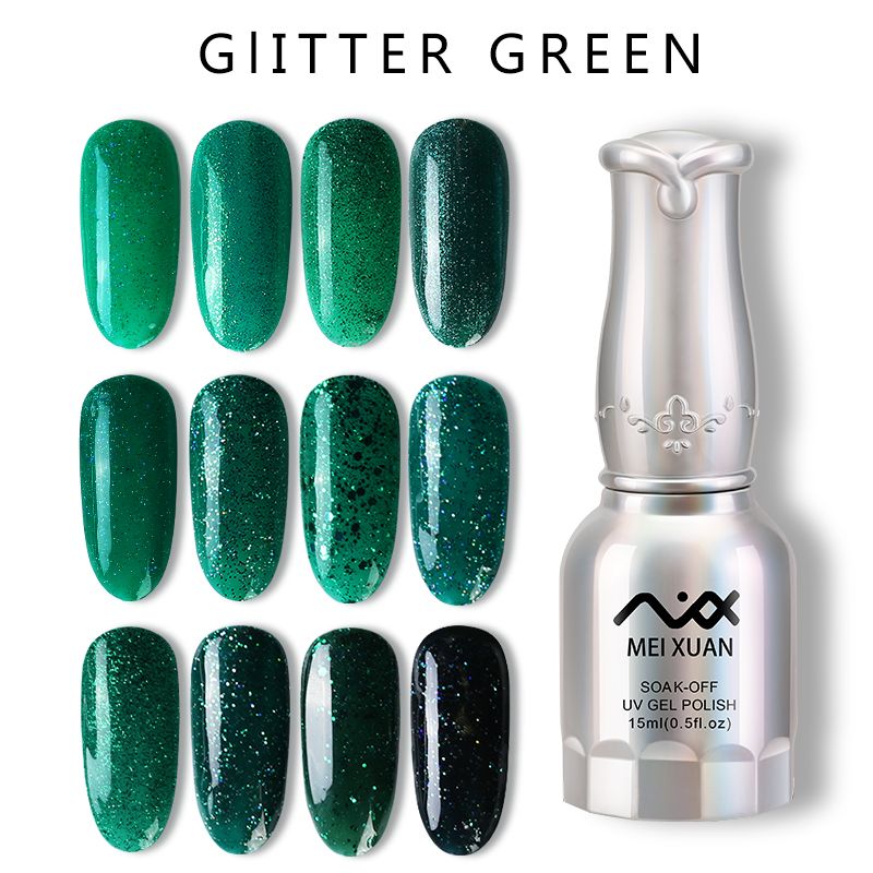 Meixuan Green Glitter Nail Gel Polish Diy Soak Off Uv Meixuan Green Glitter Nail Gel Polish Diy Soak Off Uv 15ml With 4 05 Piece