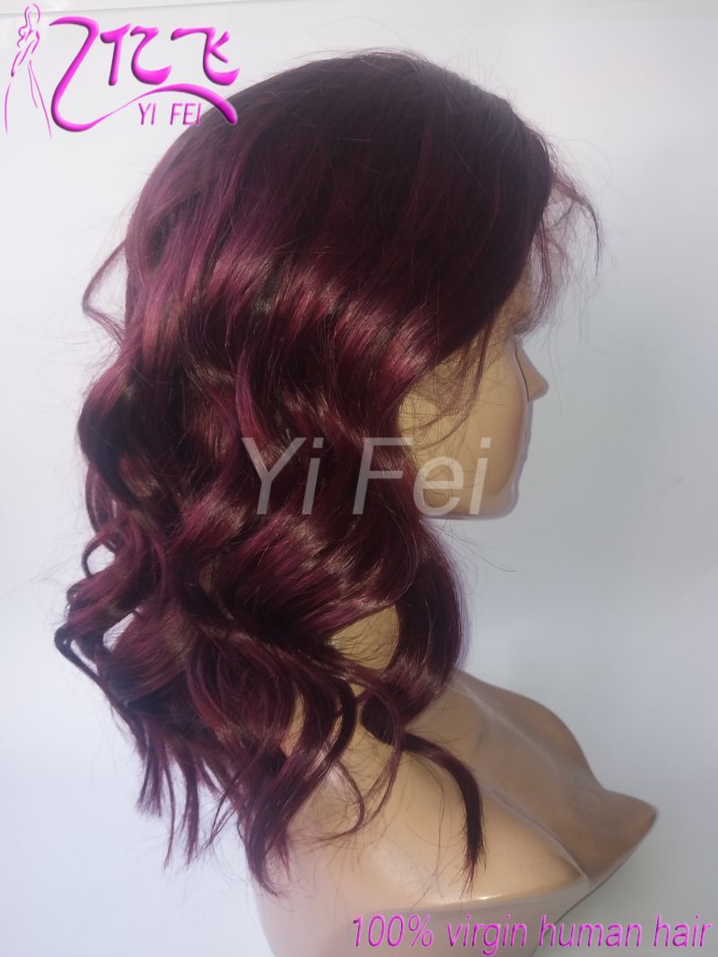 99j Burgundy Brazilian Wavy Wig Remy Ombre Short Bob Loose Weave