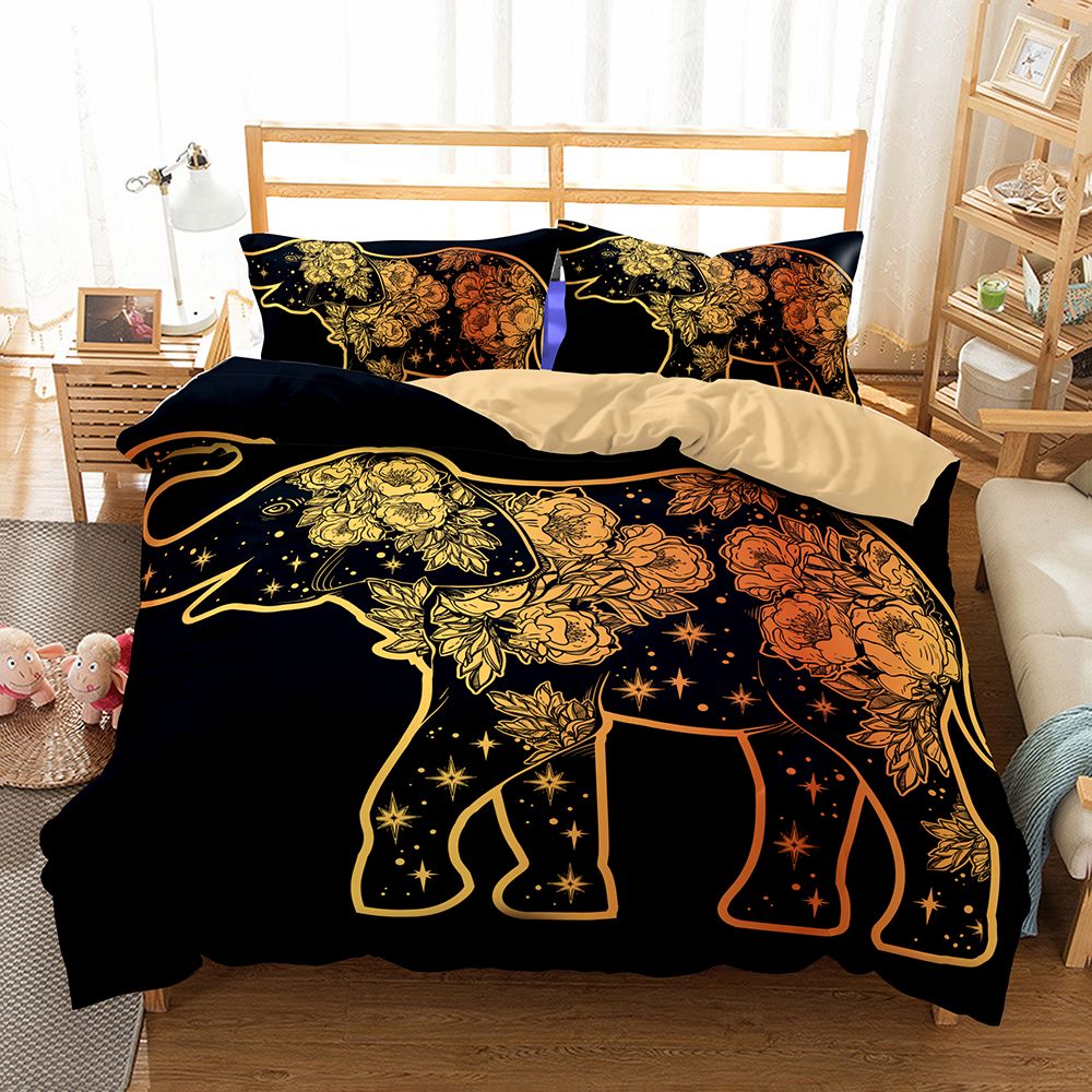 2018 Golden Flower Black Elephant Pattern Oil Painting Printed 2018 Golden Flower Black Elephant Pattern Oil Painting Printed Bedding Sets All Sizes Pillow Case Quilt Cover Duvet From Molahome 33 77 Dhgate Com