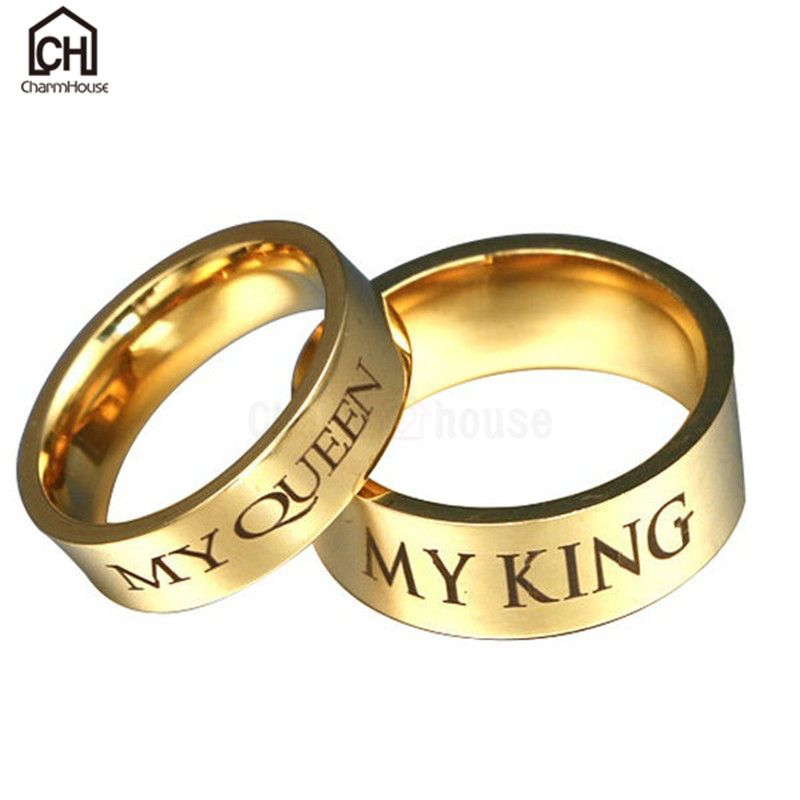 Acquista Tutta La Vendita Acciaio Inossidabile My King Queen Lettera Anelli Gli Uomini Le Donne Gioielli Di Moda Color Oro Coppie Weding Anelli Gli Amanti