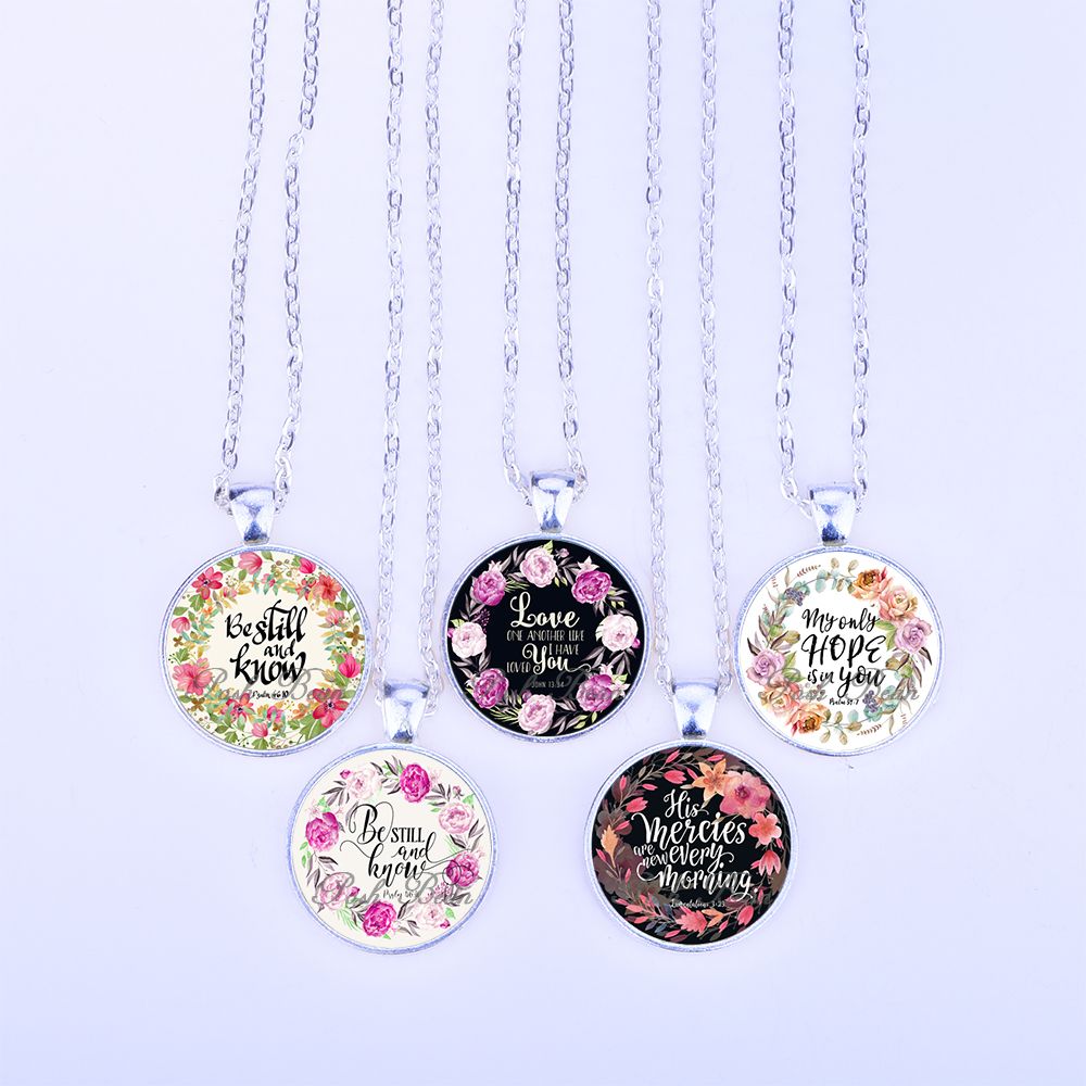 Verses Necklace Letter Pattern Glass Cabochon Pendant For Women E Jewelry Party Favor Gift Kids