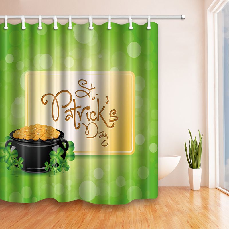 St Patrick S Day Shower Curtain Beautiful Shamrock Art Decor Polyester Fabric Gold Coin Bath Curtains