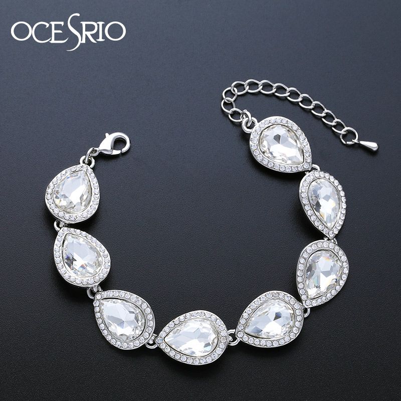 compre ocesrio pulsera de boda de cristal de plata para dama de
