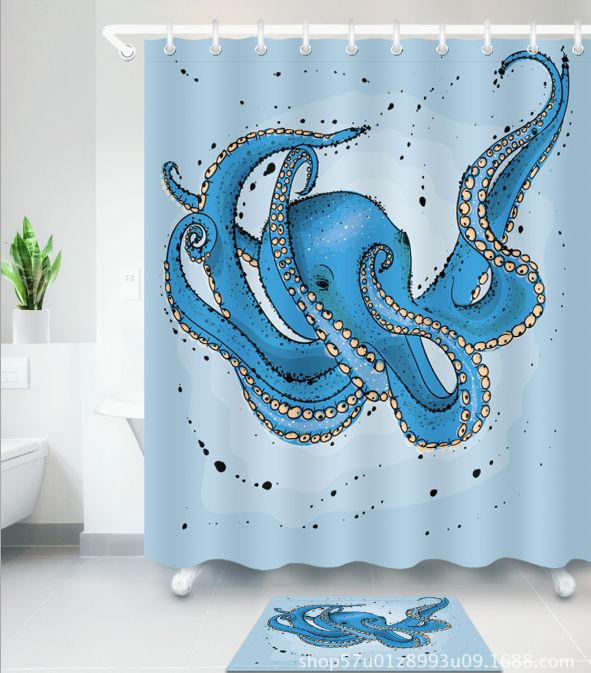 2019 3d Polyester Fabric Handmade Octopus Pattern Shower Curtains 2019 3d Polyester Fabric Handmade Octopus Pattern Shower Curtains With 12 Hooks For Bathroom Decor Modern Bath Waterproof Curtain Floor Mats Sets From