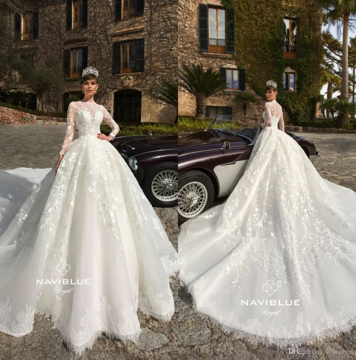 Appliqued Taille Vestito à Robes Neck De Mariée Traîne Avec
