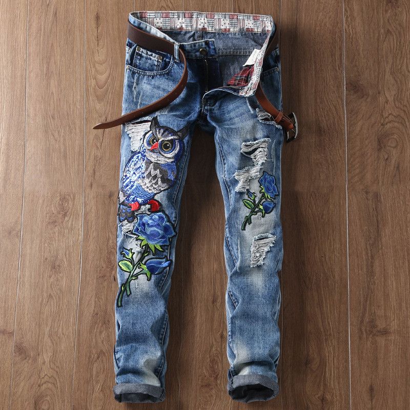 Acquistare Nuove Patchwork Patch Strappato Jeans Uomo Slim Fit Aquila  Pantaloni Jeans Denim Ricamati Pantaloni Hip Hop Maschili Hip Hop Maschile  Economico | Consegna Veloce E Qualità | It.Dhgate