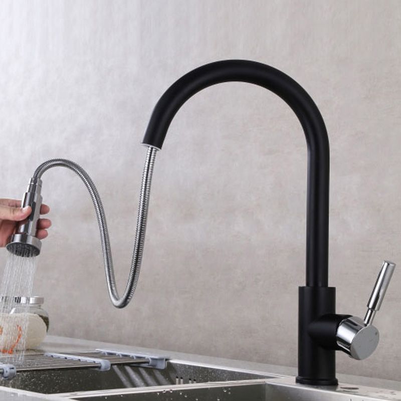 Pull Out Kitchen Faucet Black Polished Chrome Brass Single Holder Put Down Spray Hot And Cold Water Saving Mixer Sink Tap