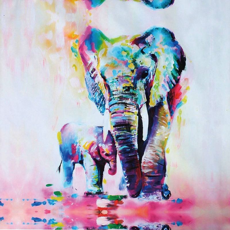 Compre Elefante Colorido Madre E Hijo Pintura Cuadros Abstractos Arte
