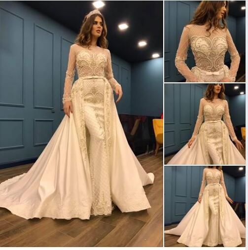 compre mangas largas de lujo de la vendimia sirena vestidos de novia