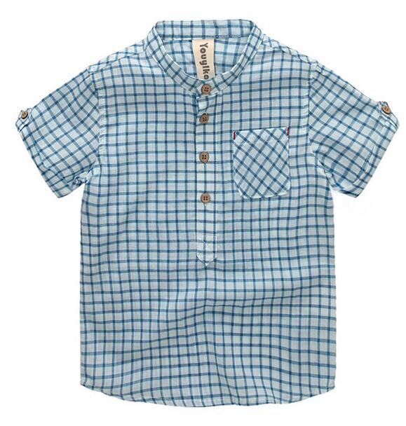Kindergarden Boy Shirt Small Checkered Shirts Pullover with Pocket