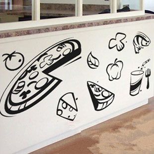 Compre Calcomanías De Pared De Vinilo Pizza Verduras Café Bar Tienda