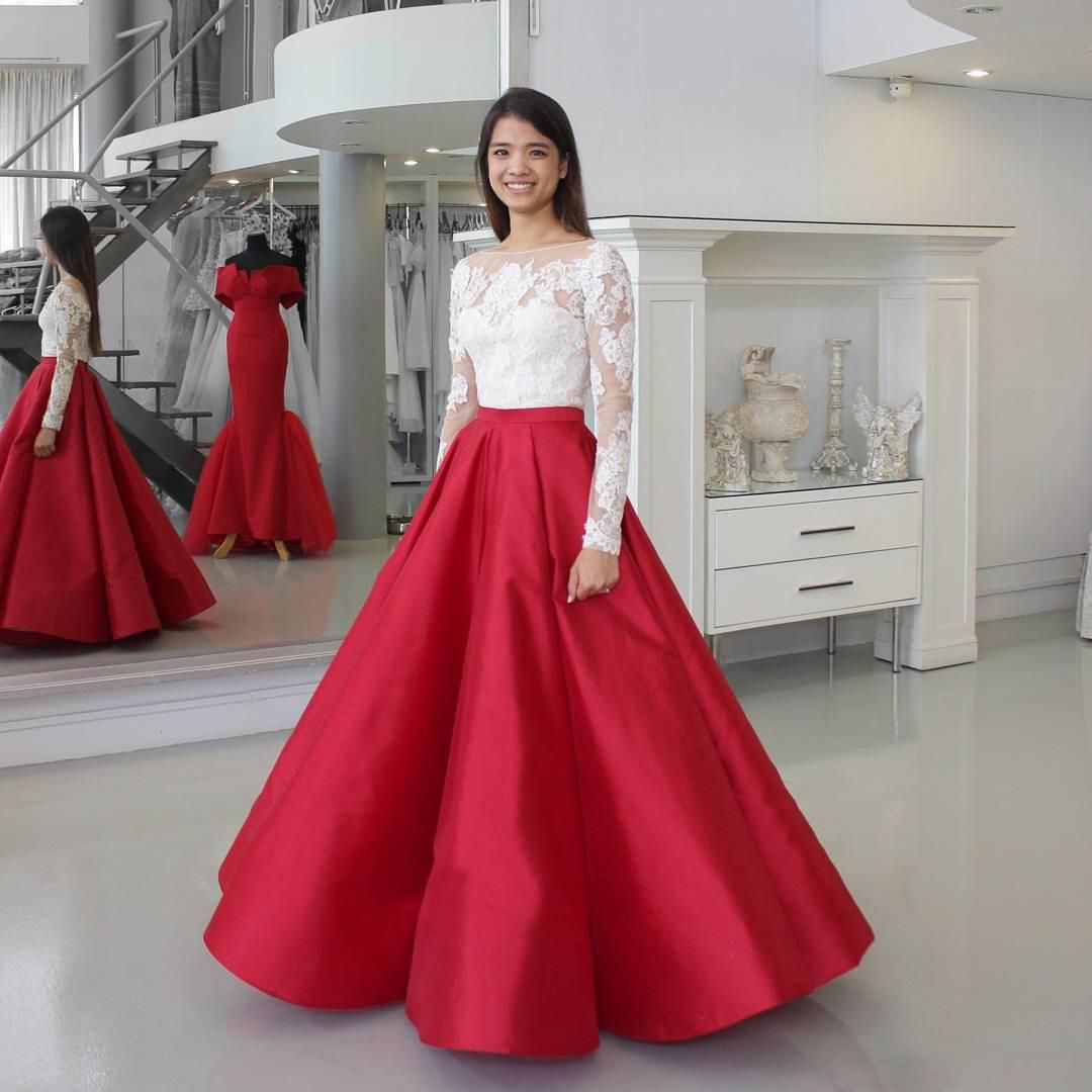 red long sleeve formal dress