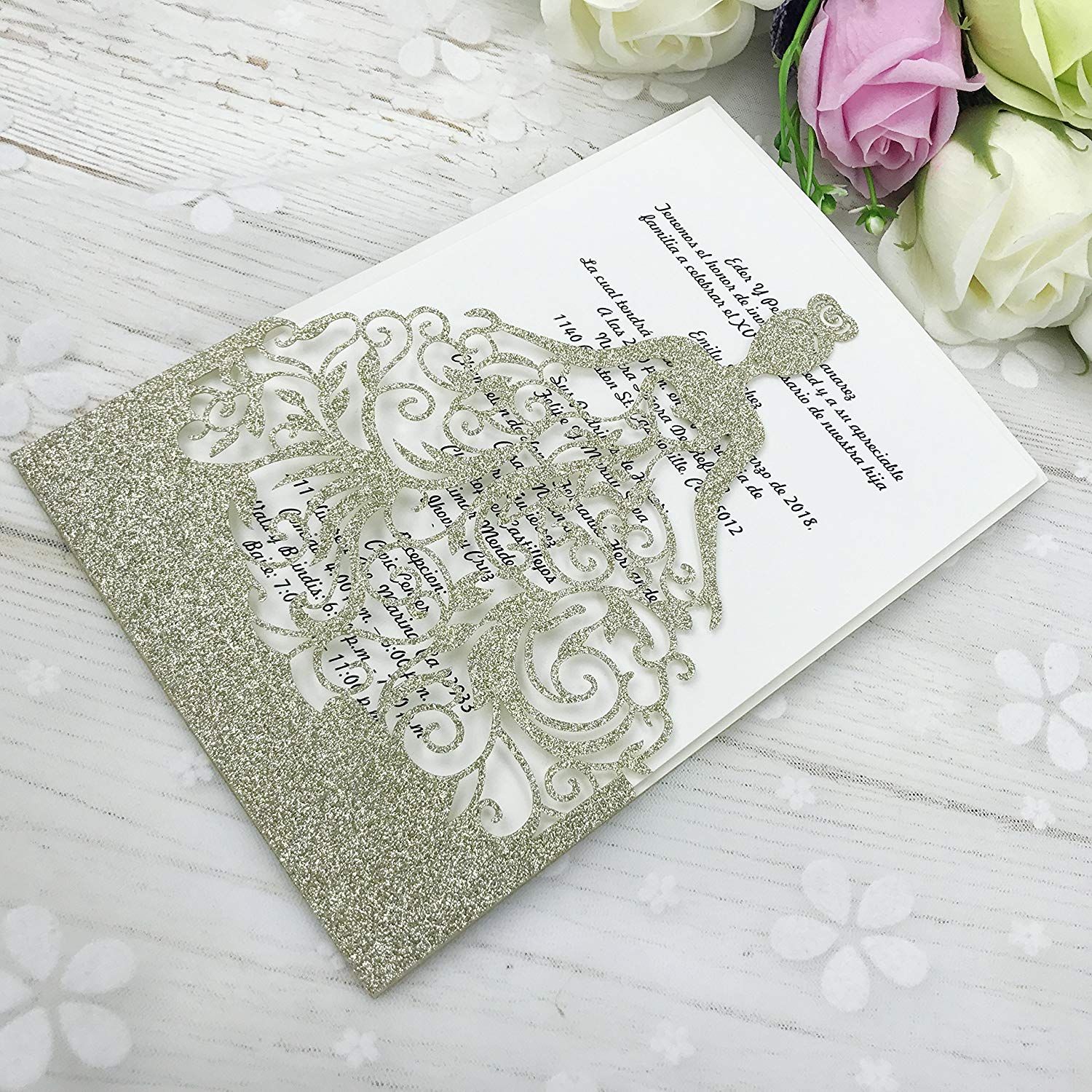 new light gold glitter lase cut crown princess invitations cards for princess invitations