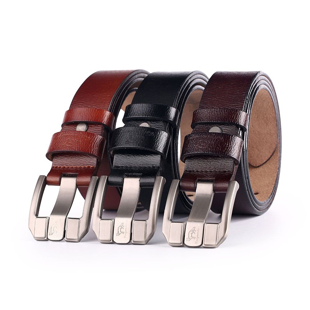 Genuine Real Cow Leather Men/'s Belt Waistband Waist Strap Girdle Smooth Buckle