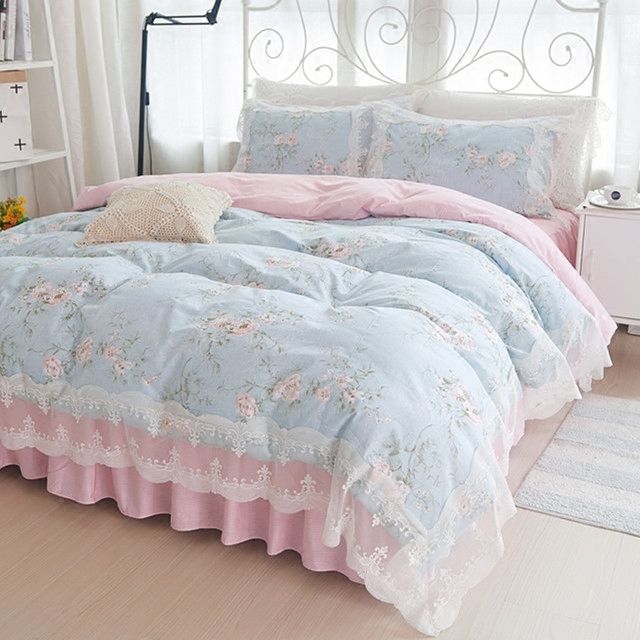 Korean Princess Bedding Set Cotton Girls Lace Duvet Cover King Korean Princess Bedding Set Cotton Girls Lace Duvet Cover King Queen Wedding Bedclothes Bed Sheet Bedspread Pillowcases Sets Clearance