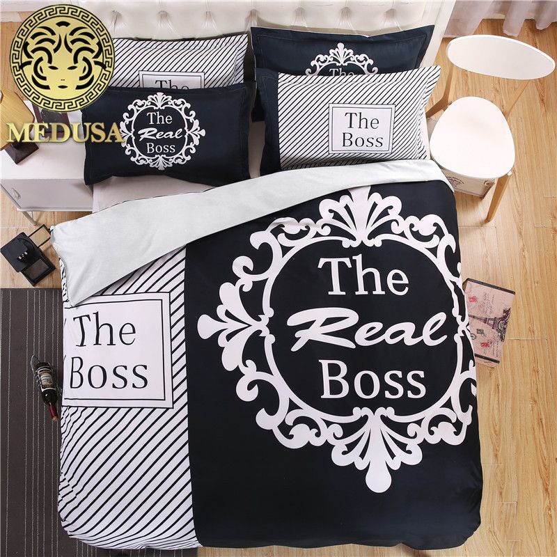 The Boss Black And White His Her Side Bedding Set Duvet Cover Bed The Boss Black And White His Her Side Bedding Set Duvet Cover Bed Sheet Pillow Case King Queen Size Linen 3 Blue