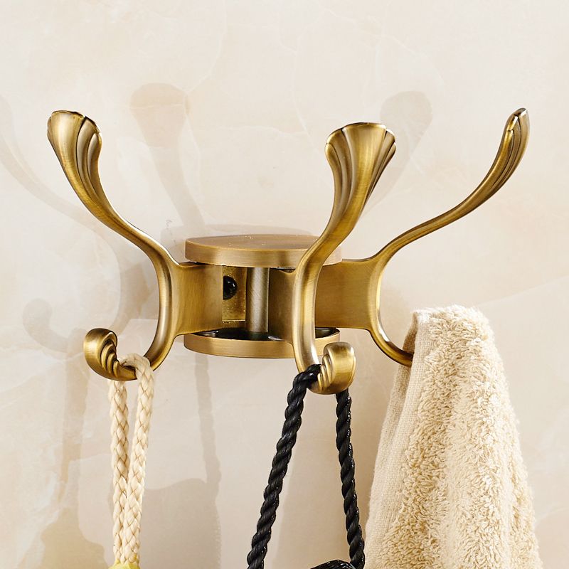 Robe Hooks Europe Rotation Three Gold Wall Clothes Rack Cloth Hook For Bathroom Accessory Key Hanger Useful
