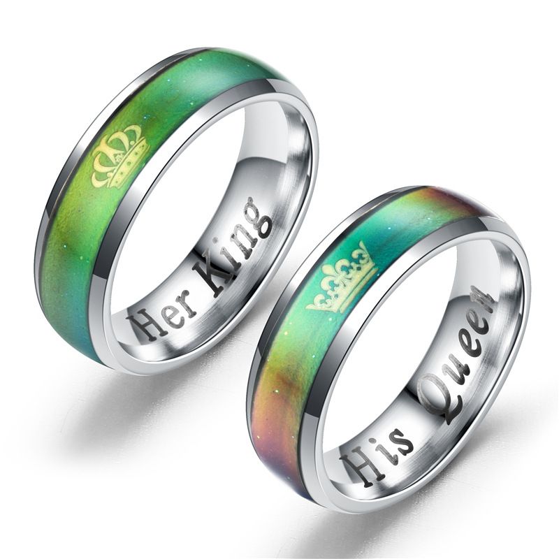 6 Mm Diy Couple Jewelry Stainless Steel His Queen Her King Ring 6 Mm Diy Couple Jewelry Stainless Steel His Queen Her King Ring Temperature Mood Emotion Feeling Change Color Women Men Wed Wedding Bands