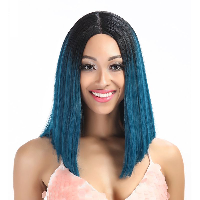 Ombre Synthetic Lace Front Wig Blue Ombre Short Bob Hairstyle