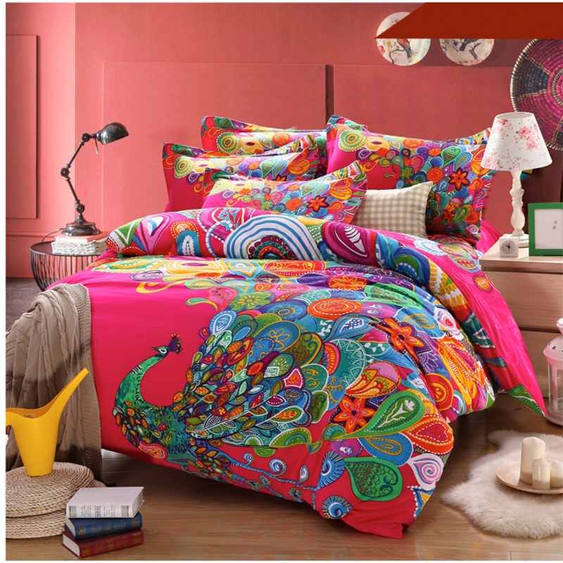 Bohemian Peacock Bedding Set Boho Style Duvet Cover Bedsheet Queen Bohemian Peacock Bedding Set Boho Style Duvet Cover Bedsheet Queen King Size Bedclothes Thicken Soft Sanded Cotton Bed Sets 100 Comforter