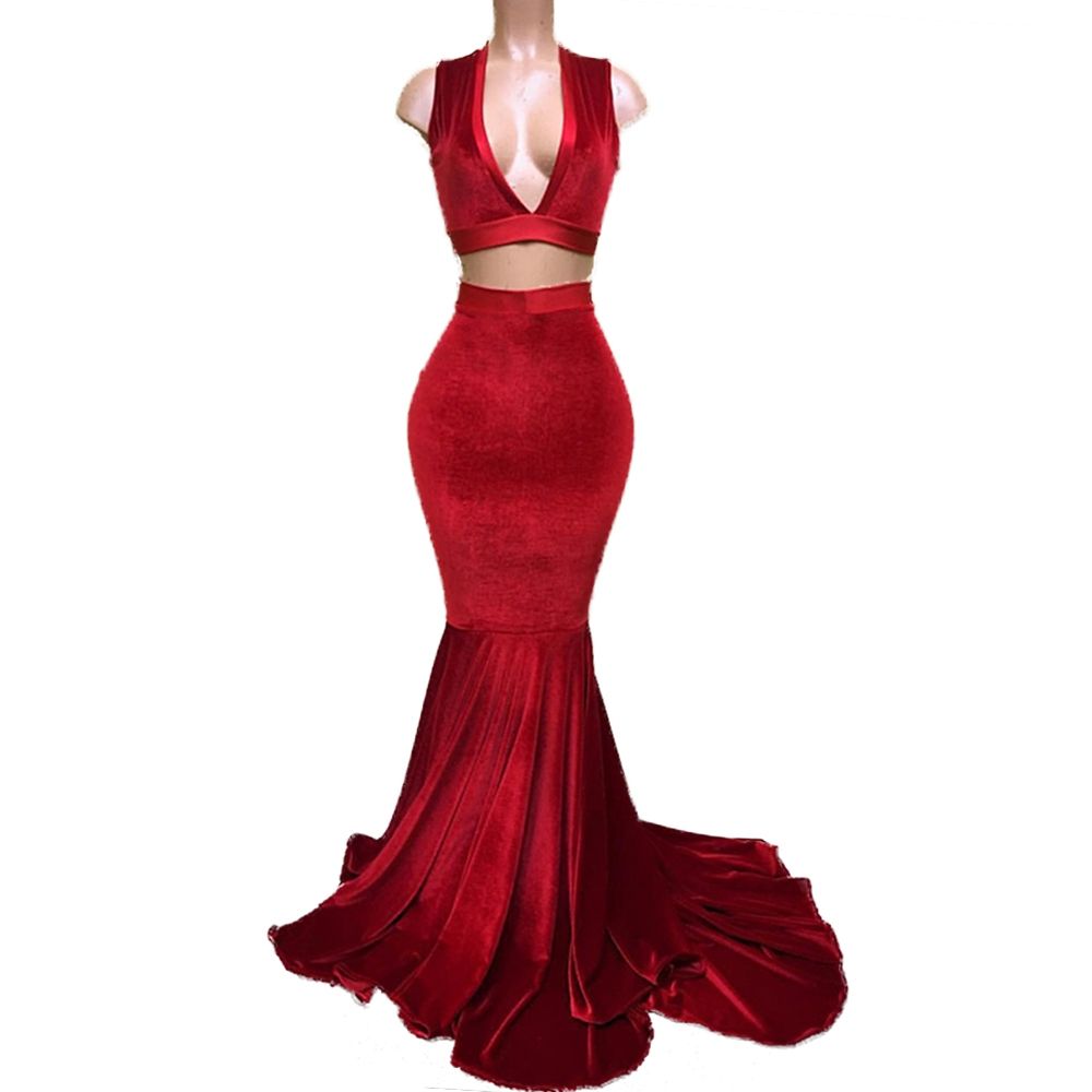 red velvet two piece dress