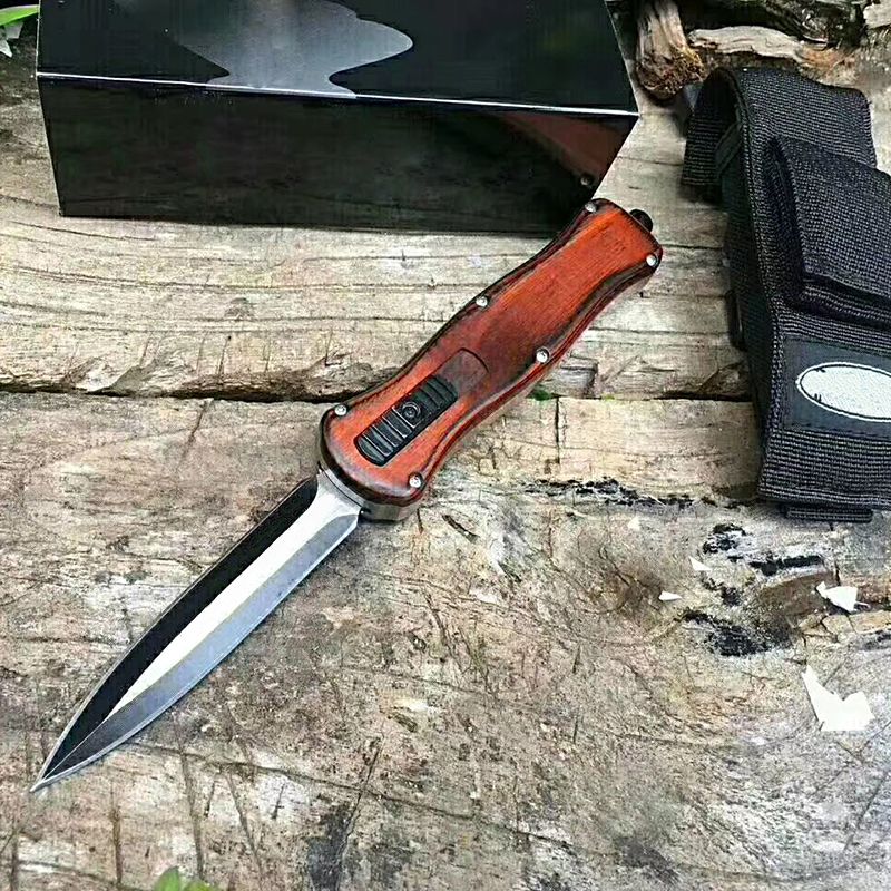 Outdoor Portable Spring Knife Switch Blade Bench Made MCHENRY D2 Wood
