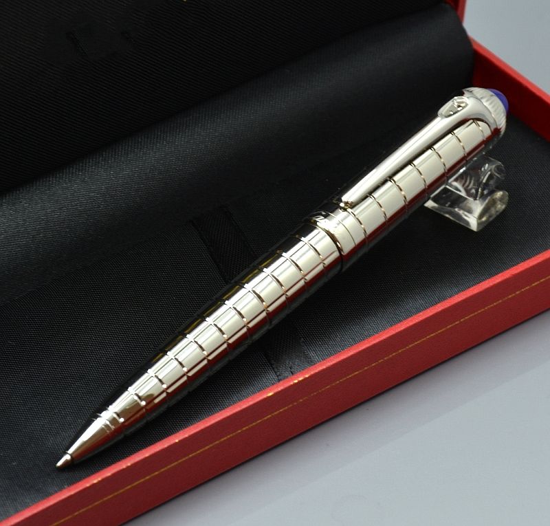 Luxury Carties Brand Silver Metal Grid Ballpoint Pen With High Quality Stationery School Office Supplies Writing Smoth Cute Ball Gifts