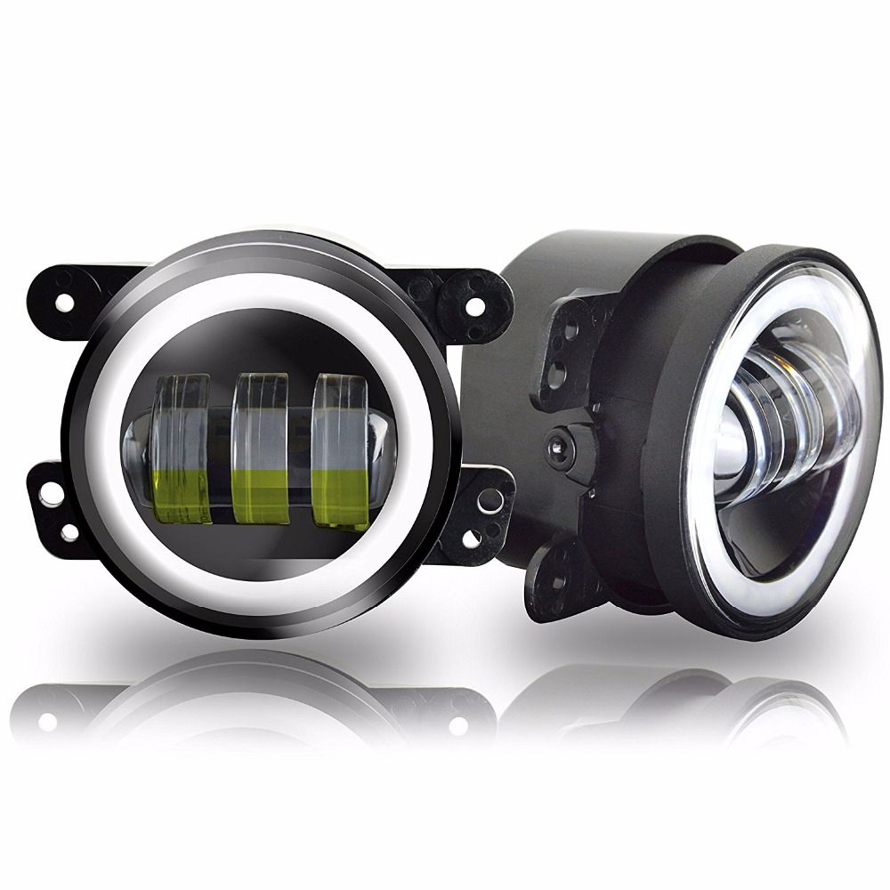2X 4inch 30W Led Fog Light DRL White Halo Ring for Jeep Wrangler LJ JK TJ Dodge
