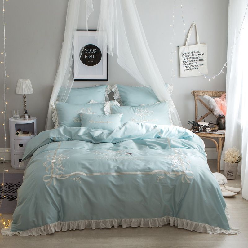 Luxury Blue Egyptian Cotton Oriental Princess Bedding Set Queen King Luxury Blue Egyptian Cotton Oriental Princess Bedding Set Queen King Size Embroidery Decorative Bed Duvet Cover Sheet Pillow 40 Comforters For Beds