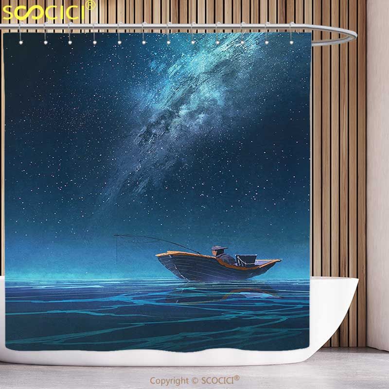 2019 Fun Shower Curtain Fantasy Art House Decor Fisherman In Boat At 2019 Fun Shower Curtain Fantasy Art House Decor Fisherman In Boat At Night With Milky Way Nebula Space Star Ocean Navy Blue Bathroom From Amaryllier