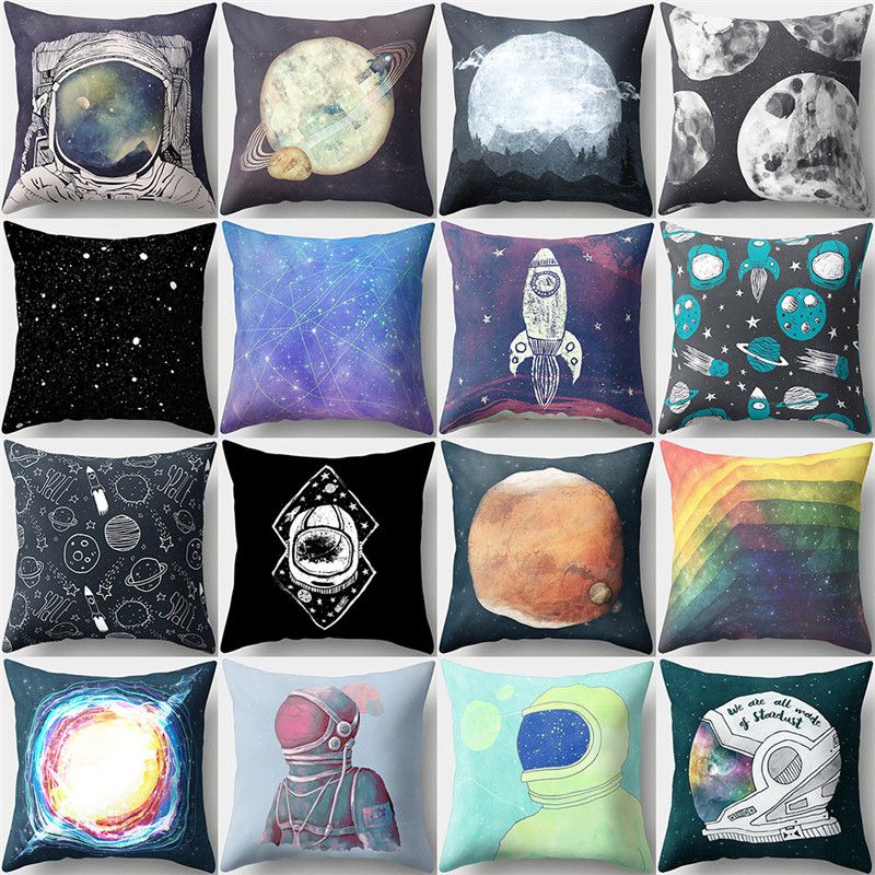 mysterious universe cosmonaut pattern pillow cover peach skin office