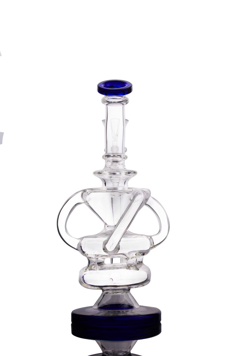 2019 Blue Solid Base Glass Bongs Double Chamber 2 Function Recycler