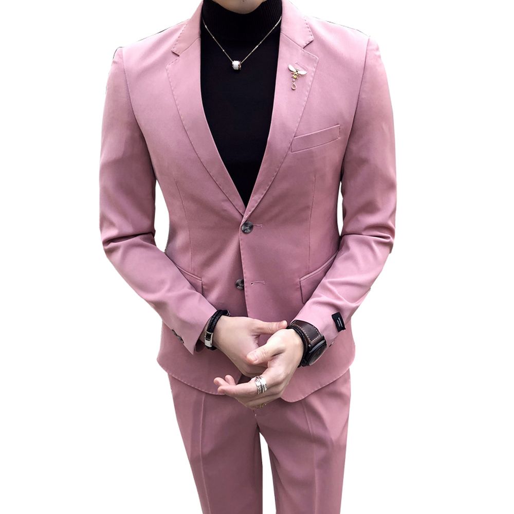 2019 2018 Latest Coat Pant Designs Hot Pink Tuxedos Slim Fit Men