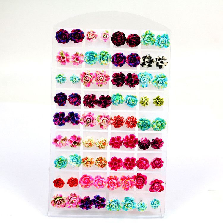 Hot sale colourful rose shape stud earrings fashion beautiful ear stud resin flower earring T3C0059