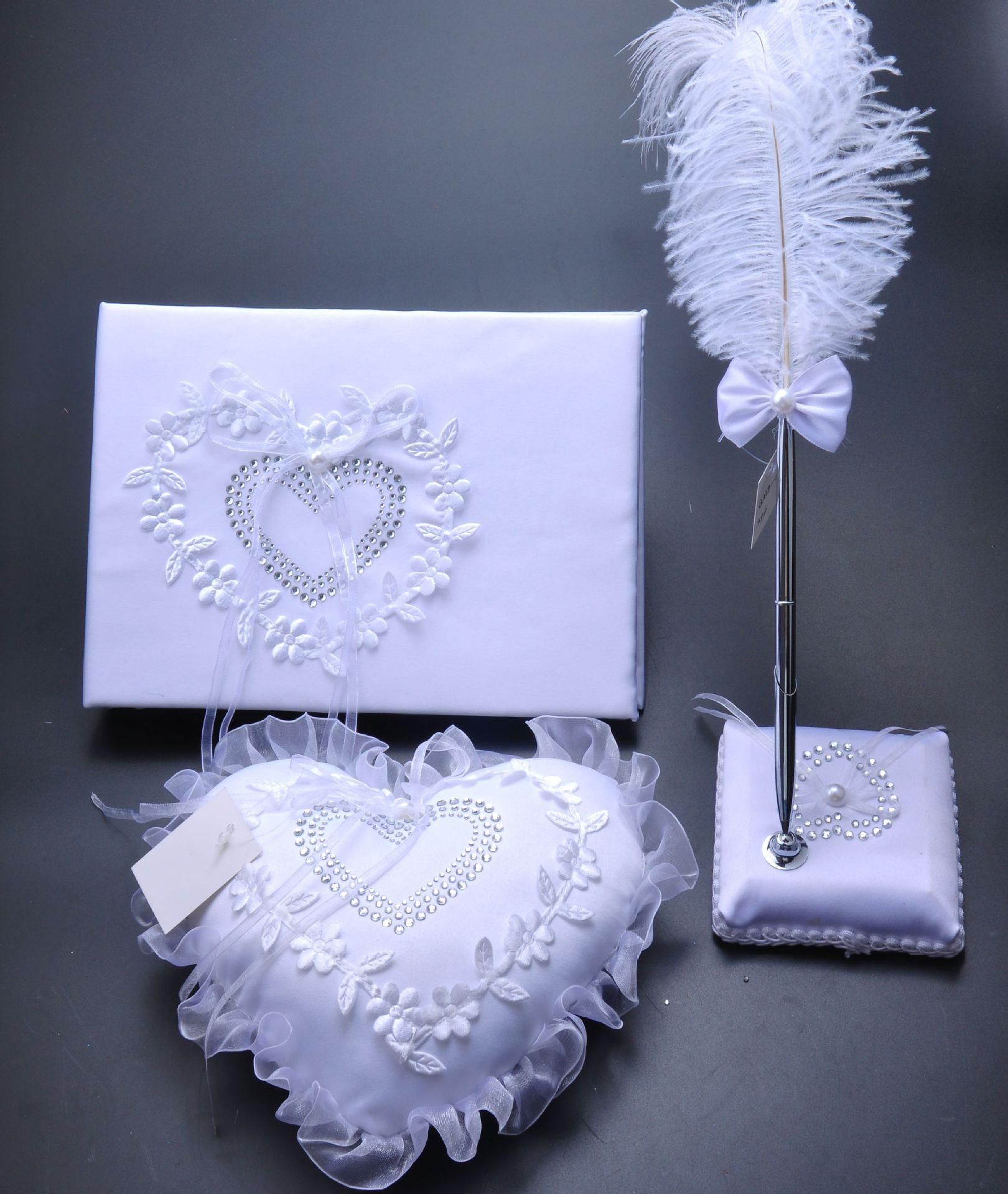 2019 Burlap Hessian Lace Wedding Guest Book Pen Set Ring Pillow