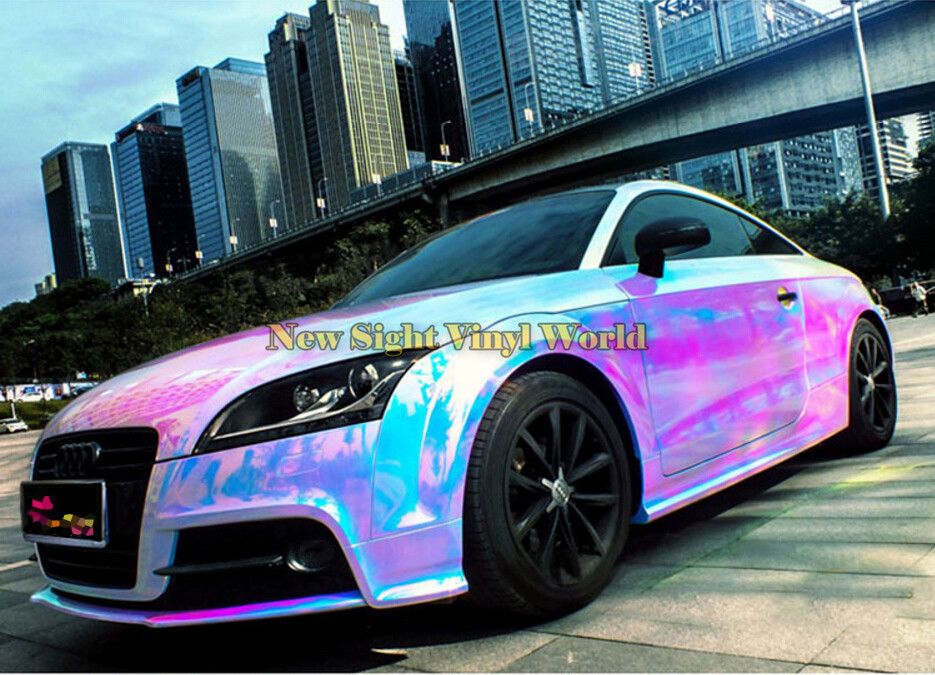 2018 Premium Pink Rainbow Chrome Vinyl Wrapping Film Rainbow Drift