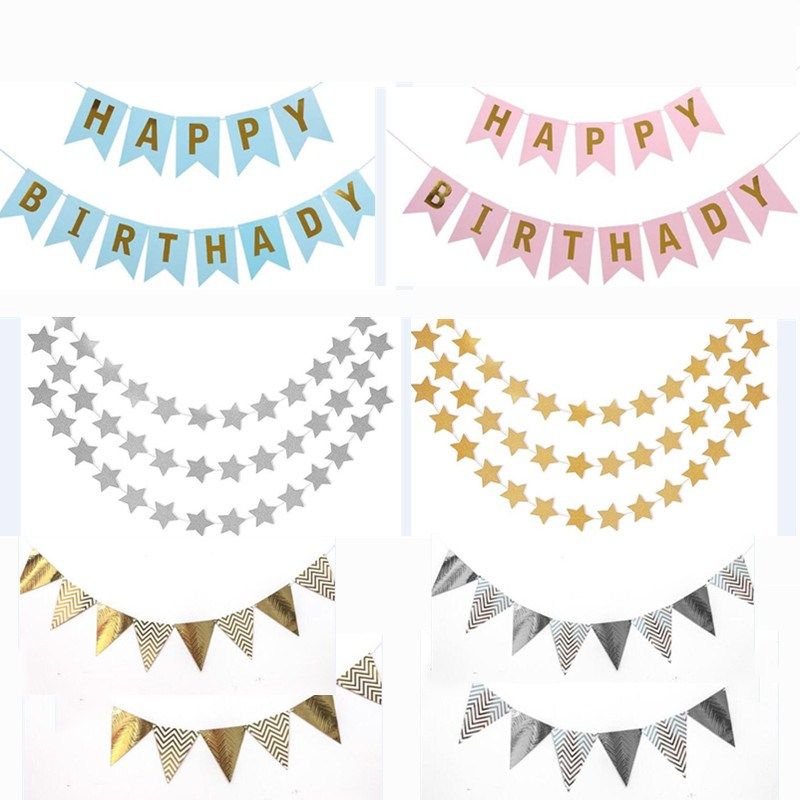2018 happy birthday bunting banner shiny paper pennant banner