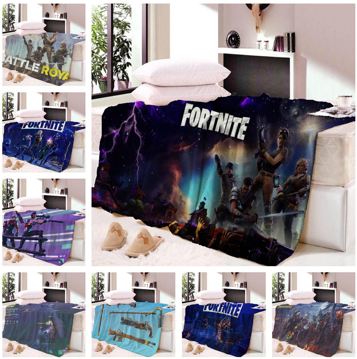 3D Fortnite Battle Royal Blanket Short Plush Throw Blanket Soft Warm
